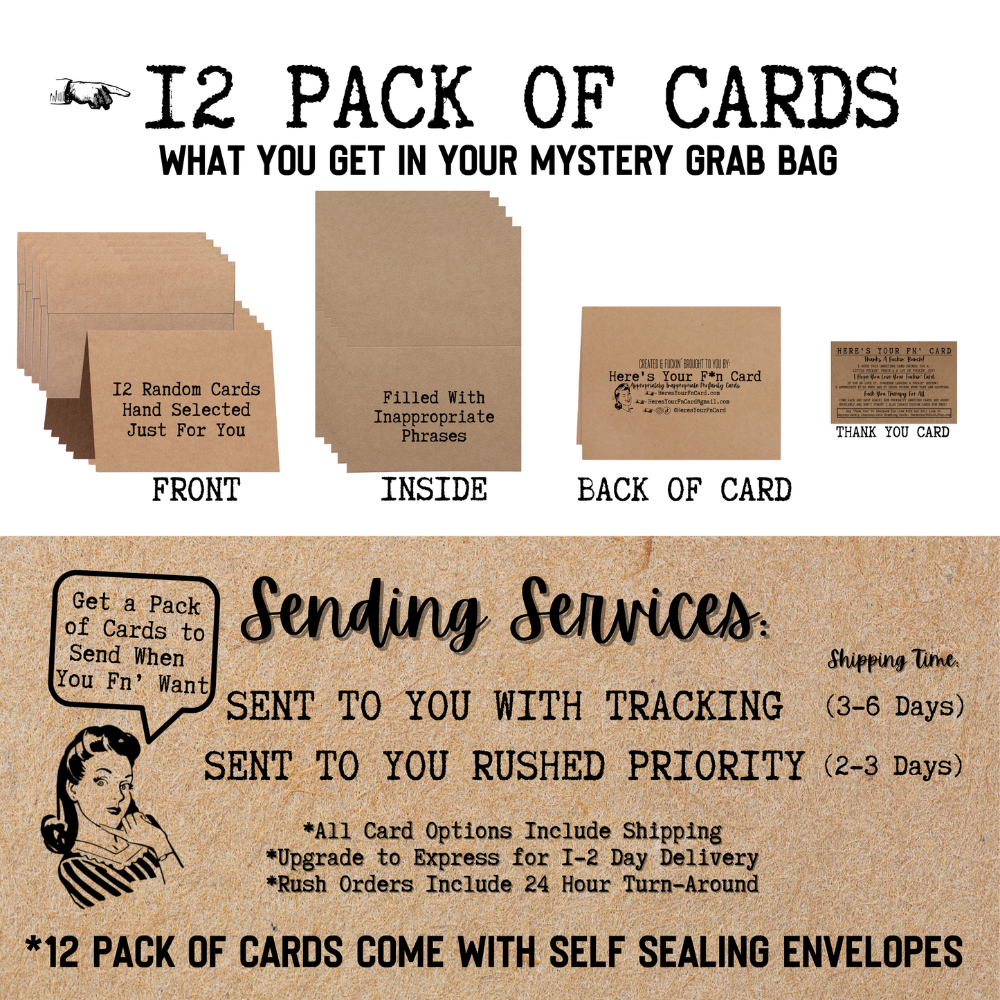 Mystery Grab Bag Set of 12 Inappropriate Greeting Cards