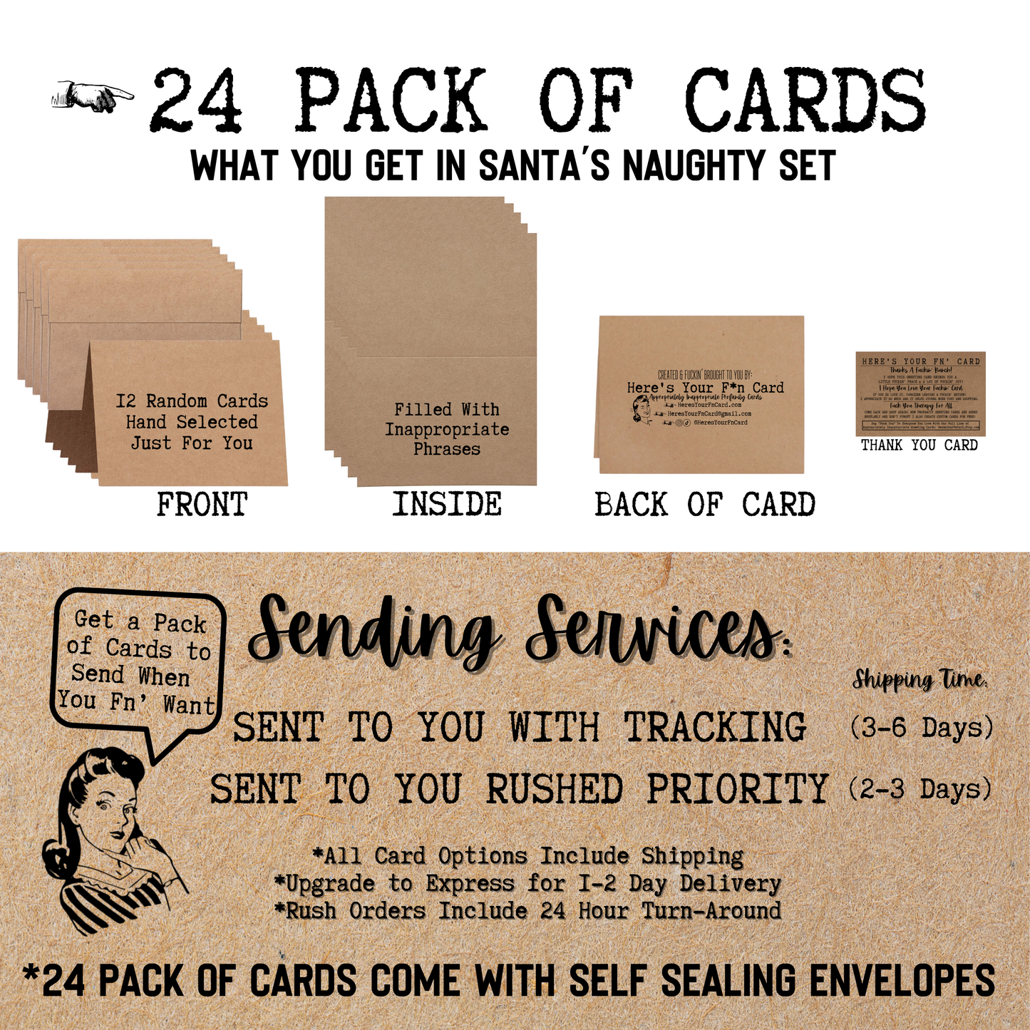 Santa's Naughty Set of 24 Inappropriate Greeting Cards