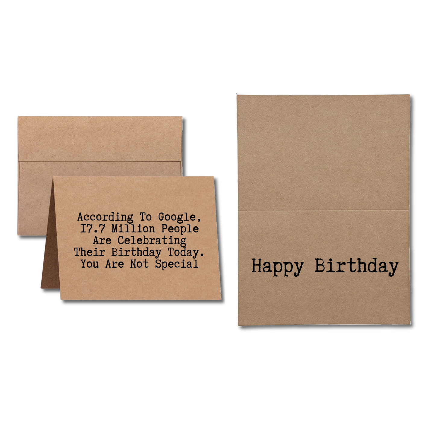 birthday card says According to Google 17.7 million people are celebrating their birthday today. You are not special. Happy Birthday