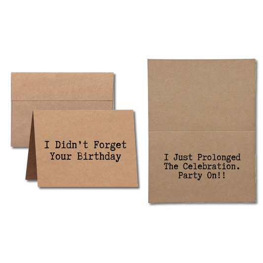 birthday card says  I Didnt Forget Your Birthday I Just Prolonged The Celebration Party On!