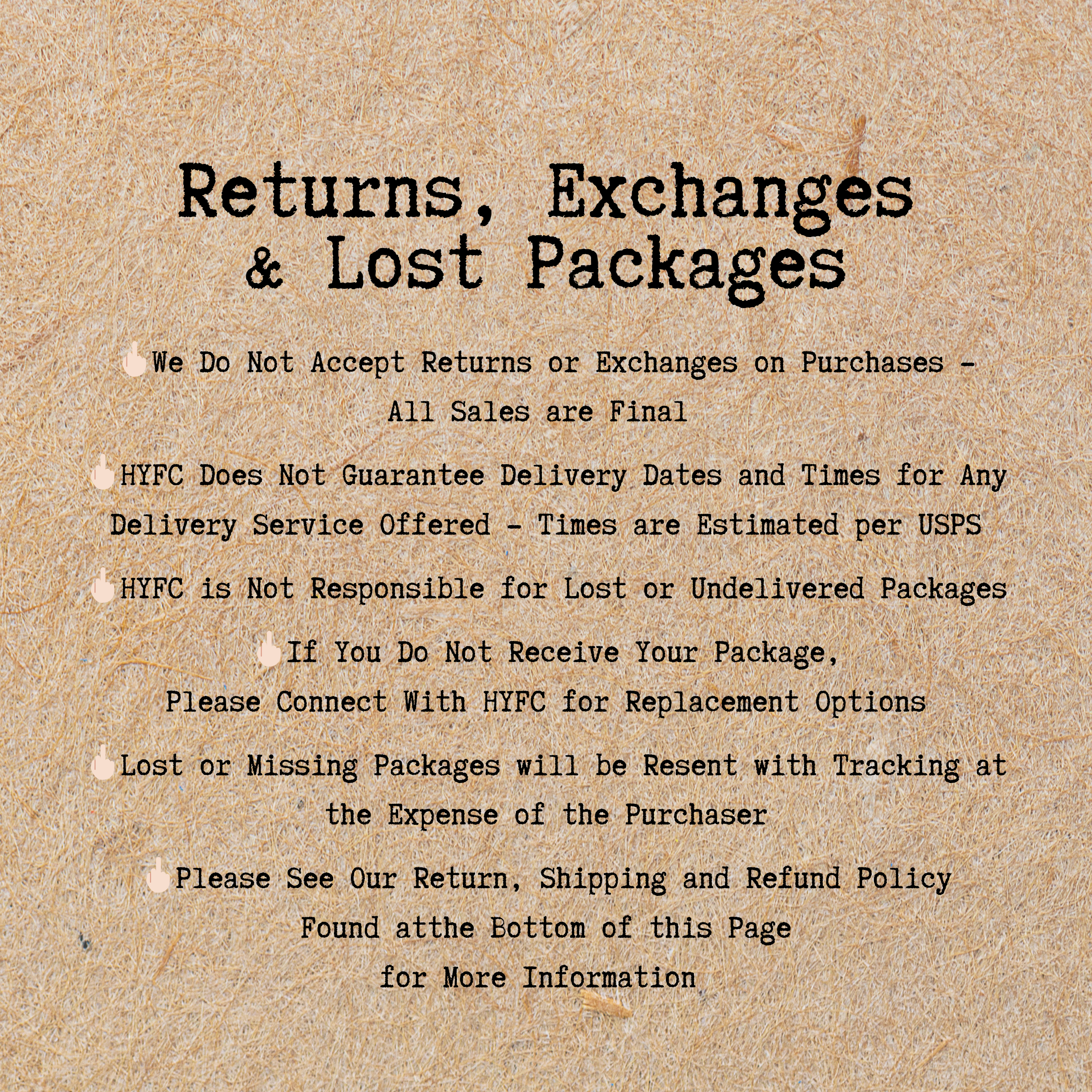 returns exchanges and lost packages policy 