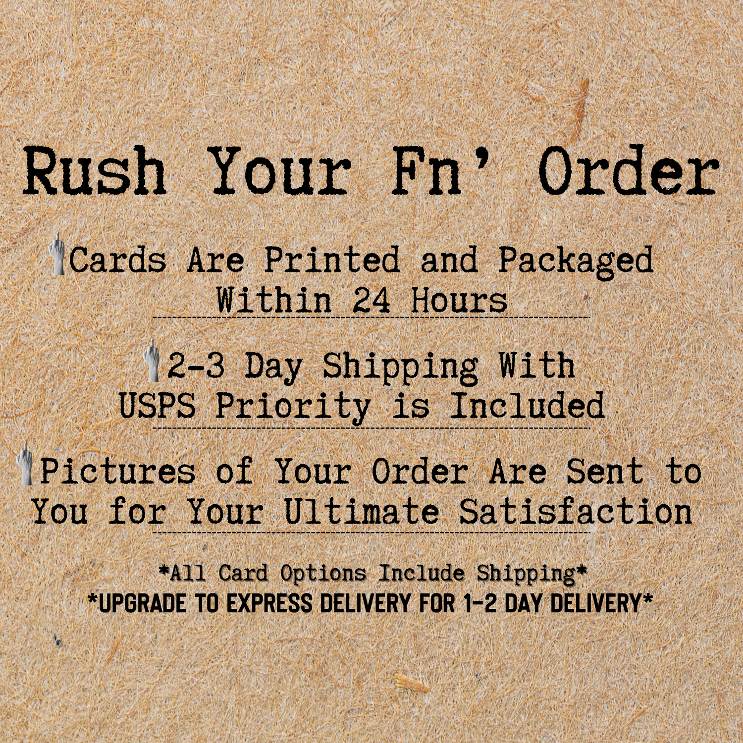 rush your fn order details including 24 hour turn around information