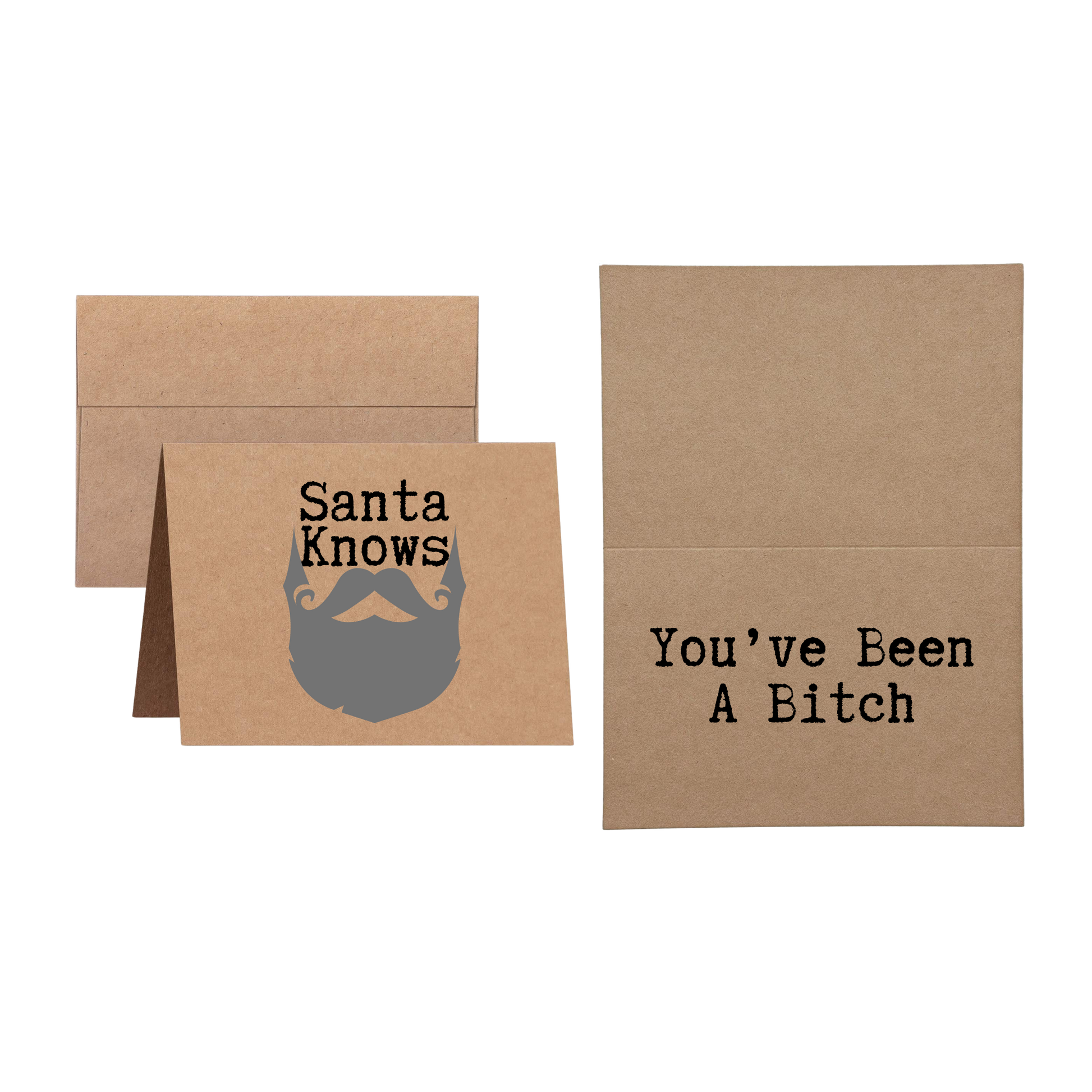 christmas card says Santa Knows You've Been a Bitch
