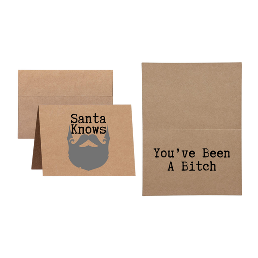 christmas card says Santa Knows You've Been a Bitch