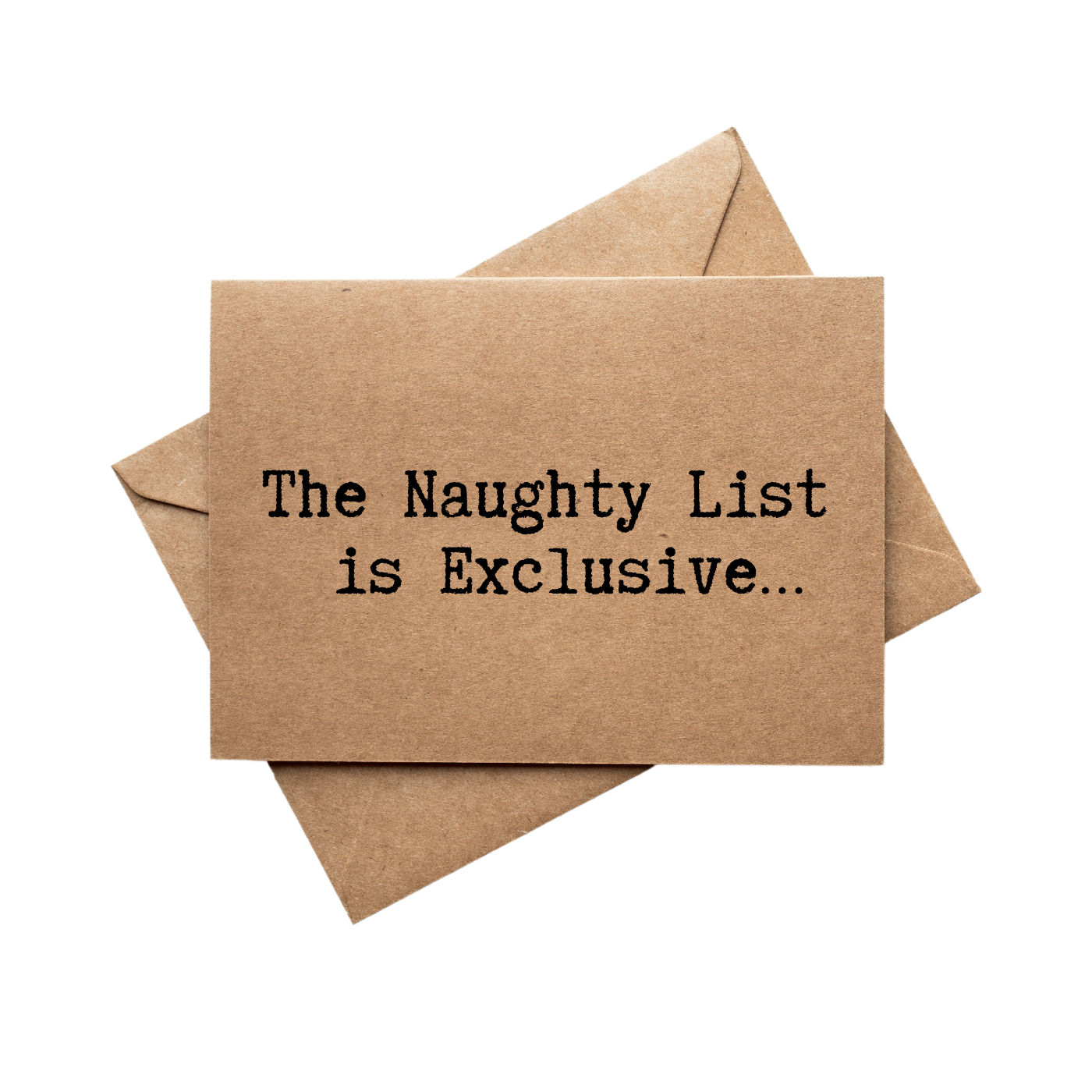 front of card says The Naughty List is Exclusive